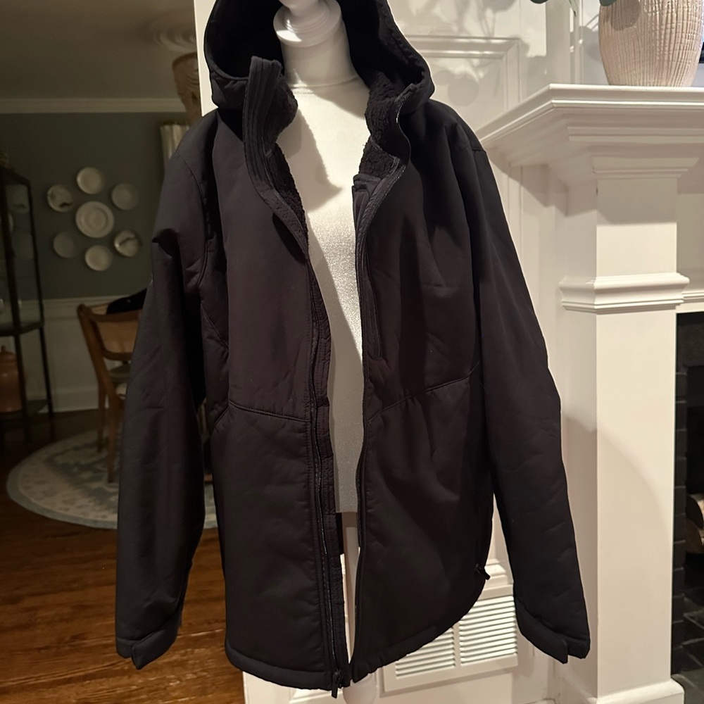Men's Fleece Lined Black Hooded Jacket
